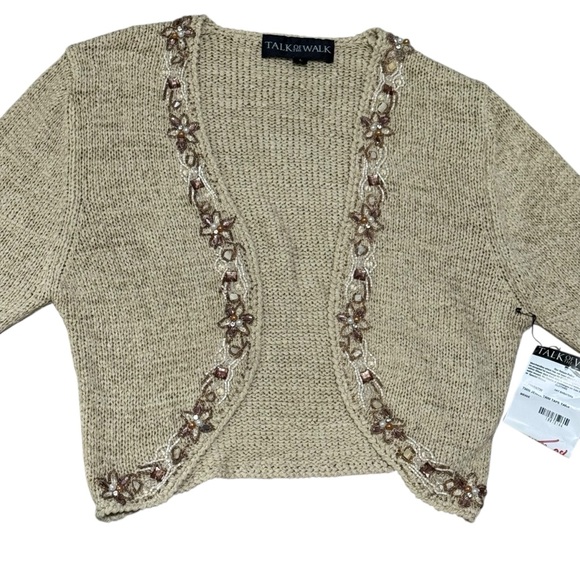 VTG Y2K Talk The Walk NWT Beaded Jewel Trim Cropped Knit Cardigan Sz L Ethereal - Picture 5 of 10